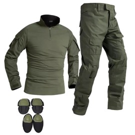 M MCGUIRE GEAR FROG Tactical Uniform, Combat Shirt, and Pants, Detachable Knee & Elbow Pads, Airsoft Clothes, Paintball Gear (With Pads, Medium)