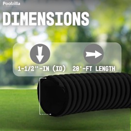 Poolzilla 20’ FT Corrugated Pond Hose - 1-1/2’’ Inch ID, Flexible Reinforced Water Tubing for Aquariums, Pool Maintenance, Ponds, Fountains, Gardens, and other Aquatic Features