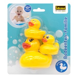 Idena 40614 Bath Toy Set for Children, 3-Piece Water Toy with a Yellow Squeaky Duck and 2 Smaller Squirter Ducks