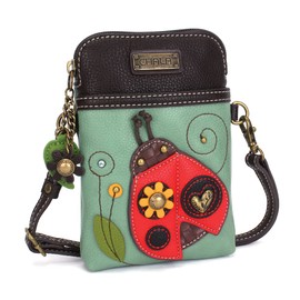 Chala Bolso cruzado para teléfono celular, bolso de lona multicolor con correa ajustable, Ladybug - Verde azulado, Talla unica