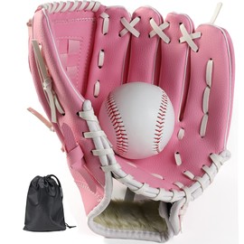 LeapBeast Baseball Gloves, Softball Gloves with 1 Ball, Baseball Training Competition Glove, Thickening Durable Softball Gloves for Children Adults (Pink, 12.5 Inches)
