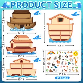 Tenceur 24 Sets Noah's Ark Sticker Scene Including 24 Pcs Noah's Ark Backgrounds and 24 Sheets Animal Stickers, Sunday School Crafts Activities Decorations