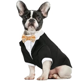 Formal Dog Tuxedo, Pet Costume Dog Wedding Tux Puppy Shirt with Gold Bow Tie, Dog Clothes for Small Medium Dogs Cats, Dog Wedding Attire Suit Party Outfit New Year Clothing Birthday Apparel (X-Large)