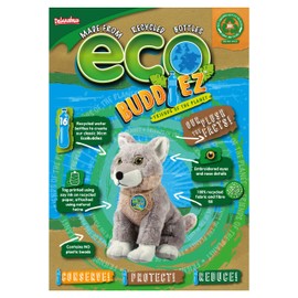 EcoBuddiez - Wolf from Deluxebase. Medium 20cm Soft Plush Animals made from Recycled Plastic Bottles. Eco-Friendly Cuddly Gift for Kids and Cute Stuffed Animal Toy for Toddlers.