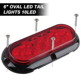 Konrali 6" Oval Red LED Tail Lights 10 LED Flange Mount, 10Pcs Waterproof 6 Inch Oval Led Stop Turn Tail Lights Trailer Brake Marker Lights Surface Mount Sealed for RV Trucks