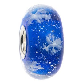 Queenberry Sterling Silver Blue Snowflake European Style Glass Bead Charm
