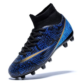 Favdeol Boys Girls Soccer Cleats Kids Soccer Shoes High Top Training Youth Football Cleats Outdoor Football Shoes Dark Blue,5