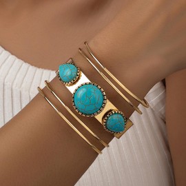 Western Bracelets for Women Gold Western Jewelry Turquoise Cuff Bracelet for Women Trendy Boho Outfits Dresses 2025