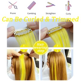 9 x 21 Inch Coloured Hair Extensions Clip-In/On Wig Pieces for Girls, Colourful Hairpieces Heat Resistant Straight Party Highlight Multicoloured Hair Accessories for Women (Yellow)