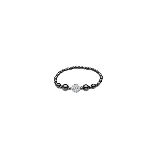 Silver Crystal Single Ball Magnetic Hematite Stretch Wellness Bracelet (6.5)