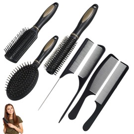 Hair Brush Set, 7-Piece Hair Brush Set, Massage Relaxation Brush, Flexible Soft Needle Bristle Brush Hair for Women, Men, Children (Black)