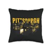 Pittsburgh Downtown Skyline in Black and Yellow Throw Pillow