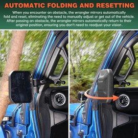 Wrangler mirrors door off Compatible with Wrangler JL JLU & Gladiator JT 2018-2023, Wrangler Mirrors Can Automation Folded and Reset When Encountering Obstacles, HD Large Field of View is Anti-shaking