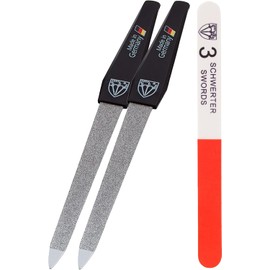 3 espadas Alemania – Marca calidad doble cara (fina y gruesa) zafiro lima de uñas (2 unidades) Con pulidor de uñas de 3 vías (1 unidad 3 Swords, fabricado en Solingen (493)