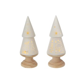 Led Ceramic Tree with Wood Base