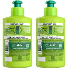 Garnier Garnier Fructis Sleek & Shine Leave-In Conditioning Cream for Frizzy, Dry Hair, Plant Keratin + Argan Oil, 10.2 Fl Oz, 2 Count (Packaging May Vary)