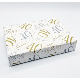 2 Sheets 40th Happy Birthday Celebrate Hooray White Gold Silver Unisex Wrapping Paper Age 40 Birthday Male Female Giftwrap (PA)