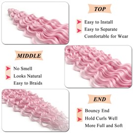 Ai Yuchen Pink Wavy Braiding Hair Extensions for Braids Pink Curly Ocean Wave Crochet Boho Hair for Braiding 30 Inch Deep Water Wave Crochet Braiding Hair Pre Stretched Bohemian Boho Curls