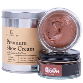 FootFitter Best Premium Shoe Cream Polish with Storage Tin, Restore, Clean & Shine Shoes and Boots – MADE IN USA (2 PACK) Medium Brown