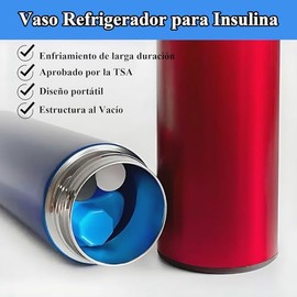Botella Hielera para Insulina Portátil, 60 Horas Estuche para Insulina de Viaje, con Termómetro y 2 Hieleras, Porta Acero Inoxidable Insulina para Viaje, Enfriadora de Transporte Aprobada por TSA (Rojo)