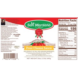 Four Cheese Pasta Sauce La San Marzano 100% Product of Italy 24 Oz Jar - Gluten Free Ingredients With San Marzano Tomatoes Italian Cheese DOP Quality (Pack of 1)