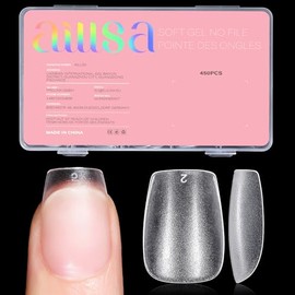 AILLSA Puntas de uñas postizas extracortas tipo ataúd, 450 unidades, cobertura total, gel acrílico transparente, doble cara, mate, preformadas, para e