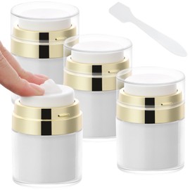 Segbeauty 4pcs 30ml Travel Jars for Creams,1oz Airless Pump Jars Refillable Travel Bottles Empty Makeup Containers Lotion Dispenser,Gold Travel Jars for Creams for Toiletries Moisturizer Container