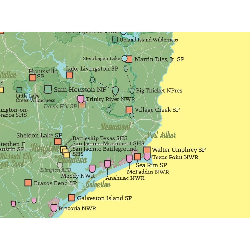 Texas State Parks & Federal Lands Map 18x24 Poster (Green