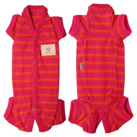 TONY HOBY Female/Male Pet Clothes Dog Stripes 4 Legged Pajamas Dog pjs Jumpsuit Soft Cotton for Summer (Rose Red+Orange-Girls XL)