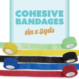 6 Pack 1 Inch x 5 Yards, Self Adherent Bandage Wrap Breathable Cohesive Bandage Rolls, Self Adherent Tape for Sports, Swelling, First Aid, & Sprains