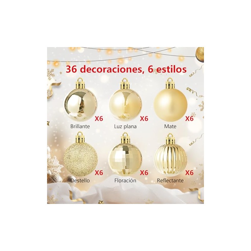 36 PCS Esferas Navideñas de 4 cm, Set con 6