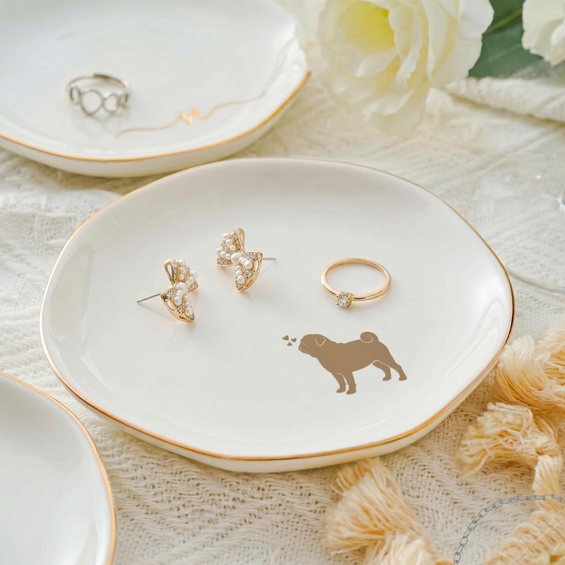 Pug Jewelry Dish Tray for Dog Lover,Ceramic Trinket Tray, Key