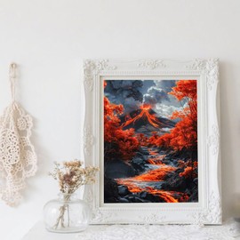 UIBDVKS Volcano Diamond Painting Kits Beginners Full Diamond Art, DIY Round Diamond Art Kits, Rich and Fun Background Wall Decoration Home Decor Handmade Crafts 12x16 Inch