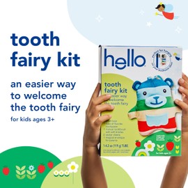 Hello Tooth Fairy Kit with Door Hanger and Teddy Bear, Includes Full Size Fluoride Kids Strawberry Toothpaste and Kids Toothbrush, for Children Ages 3 and Up
