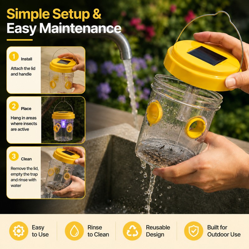 Solar Outdoor Wasp Trap for Garden – Reusable Hanging Insect