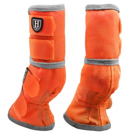 Harrison Howard Horse Fly Boots Perfect Contoured Fit Leg Guards Dense Mesh Boots with Ventilated Comfort Reliable Protection from Summer Elements Set of 2 Vibrant Orange Large