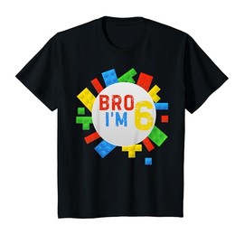Kids Bro I'm 6-Master Builder Sixth Birthday Party Building Brick T-Shirt