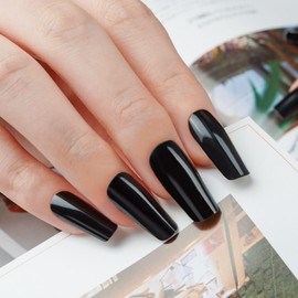 NKA Semi-Cured Gel Nail Strips Kit – 16 Long Strips in 8 Sizes – Quick & Easy Application – Cures in 60 Seconds – Includes Mini File & Cuticle Stick – Long-Lasting, Jet Black