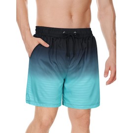 Century Star Mens Swim Trunks with Compression Liner Quick Dry Bathing Suits with Pockets Swim Shorts, Dark Blue Gradient, Large