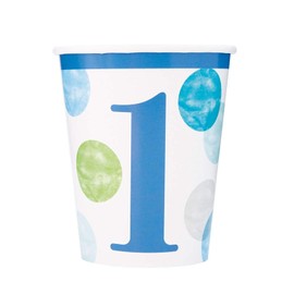 Dots 1st Birthday Disposable Paper Cups - 9 Oz | Blue | 8 Pcs