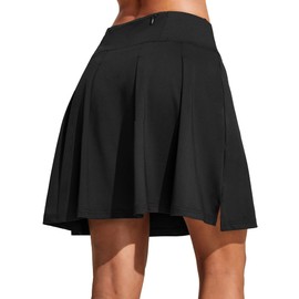 COOrun Tennis Skirts Knee Length Golf Skirts for Women High Waist Skort with Inner Shorts Drawstring Dressy Black XXL