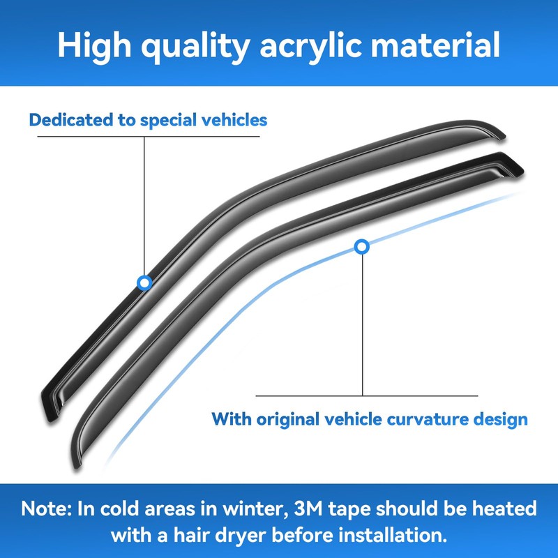 Window Rain Guards for 2019-2024 Ford Ranger SuperCrew, Window Visor