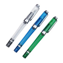 Lanxivi Set of 3 Piston Vaccum Fountain Pen Fine Nib, 013 Series (Blue, Green and Clear Transparent) by Paili