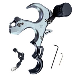 xxiaojun Compound Bow Aid Releaser with Wrist Straps and Adjustment Tool,Archery Release Aids with 4 Thumb Release Adjustable,Aluminum Alloy Aids.for Left and Right Handers. (High-4 Finger M-Gray)