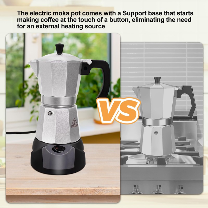 Vaolvpant Electric Aluminum Moka Pot 5-6 Cup 270ml Espresso Maker