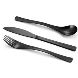 Bysta 12 Piece Black Silverware Set, Knife Fork Spoon Set, Stainless Steel Flatware Cutlery Set, Kitchen Utensil Set Service for 4, Tableware Set for Home and Restaurant, Dishwasher Safe, Satin Finish