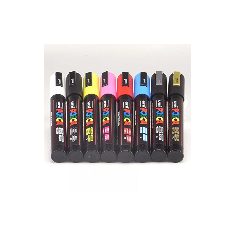 POSCA Marker 2.5mm - Gold/Silver/White/Yellow/Light Blue/Pink/Red/Black (Pack of 8)