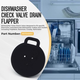 807048001 Drain Flapper for Dishwasher Check Valve, Dishwasher Valve Flapper Fits for Frigidaire, Replaces AP5736486, PS8689794, Black
