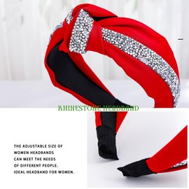 Sinalty Red Knotted Headbands Rhinestone Wide Hairband Top Knot Hairband Bling Sparkly Fashion Hair Accessories for Women and Girls