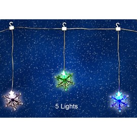 BANBERRY DESIGNS Snowflake Lights - LED String Light with Acrylic Hanging Snowflakes - Christmas Decorations - Color Changing Lights - Battery Operated Snowflake Garland with Hanging Hooks